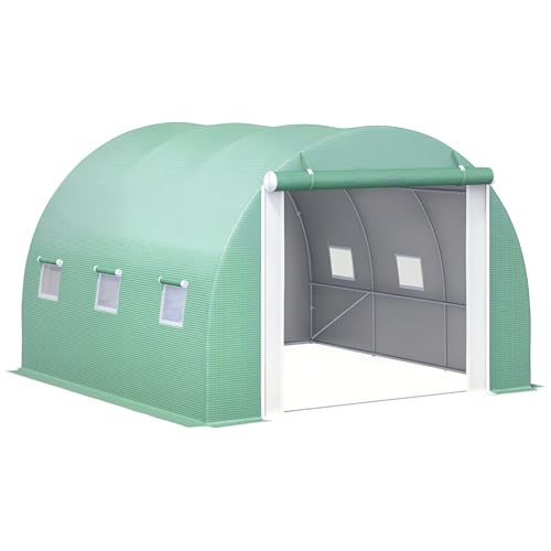Outsunny Serra per Orto 3x3x2m, Serra a Tunnel da Giardino con 1 Porta e 6 Finestre, Doppia Copertura in PE e Tessuto Non Tessuto, Struttura in Acciaio