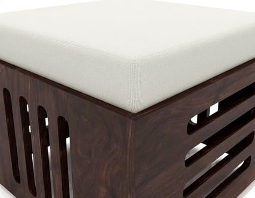 Image of Solid Sheesham Wood Coffee Table for Living Room Wooden Rectangle Coffee /Tea Table with 2 Cushioned Stools Center table with Storage Teapoye for Home, Living Room, Balcony, Natural Walnut
