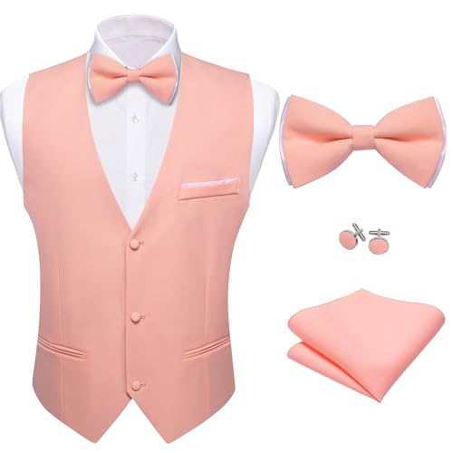 Image of Barry.Wang Mens Suit Vest Bow Tie Set 4PCS Formal V-neck Slim Fit Casual Solid Color Waistcoat Wedding Party Tuxedo