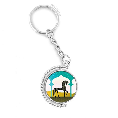 Cheval Bleu Jaune Rotatif clé Anneau Porte-clé Princesse Château Multicolore