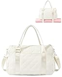 KUIRAN Gym Bag for Women with Yoga Mat Holder, Small Mini Gym Tote Bag Puffy Quilted Lightweight Sports Duffel Bag with Wet Compartment for Dance Yoga Workout Travel - Beige