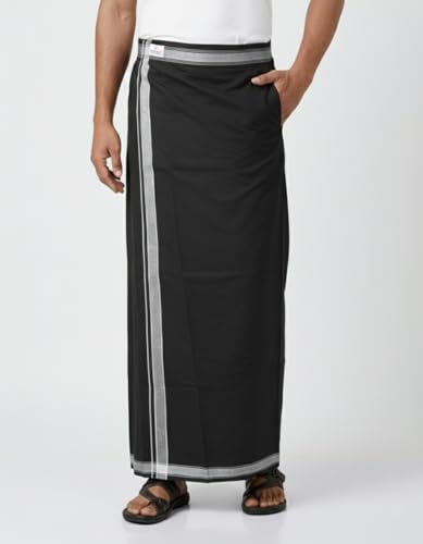 Image of TUNI MANI Kerala Style Men's Cotton Welcro Pocket Dhoti, Vesti /adjustable for all size (Single Dhoti)
