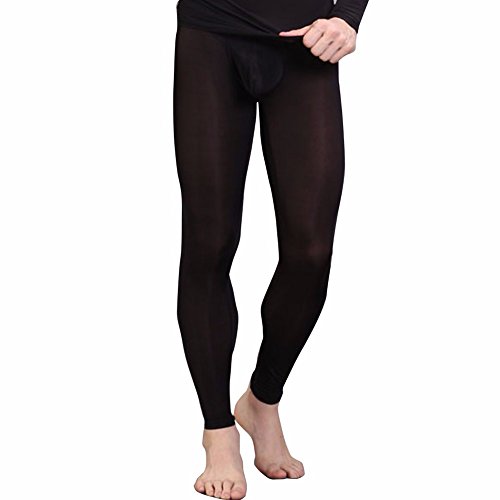 iEFiEL Mens Ice Silk Bulge Support Sleep Bottom Loungewear Pants Home Meditation Tights2