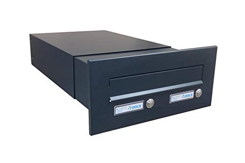 B-04 cassetta postale bifamiliare passante a muro con 2 campanelli color grigio antracite (RAL 7016) (profondità 39-62 cm) - LETTERBOX24.de