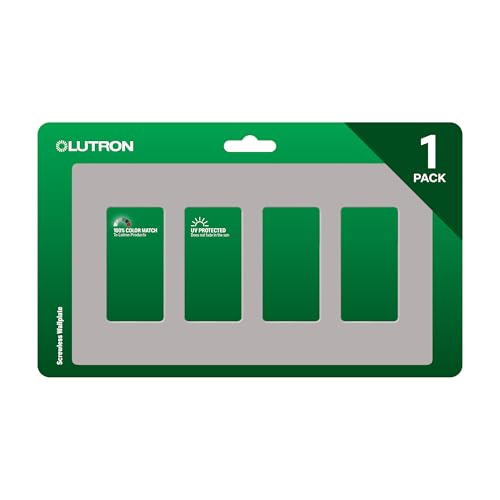Lutron Claro Light Switch Cover Plate, 4 Gang Wallplate, Rocker Light Switch Cover, Screwless Plate For Outlets, Gloss, CW-4-GR, Gray