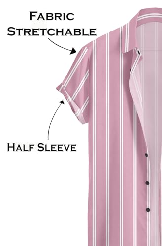 Image of Vertical Striped Short Sleeve Casual Shirt for Men, Stratchable 100% Spandex Material,Black and White