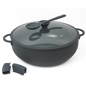 Nativo Nonstick Nontoxic Ceramic Caldero (Dutch Oven) with Glass Lid, Spoon Rest, Silicone Handle Protectors and Silicone Spatula (GRAY, 12 QT)