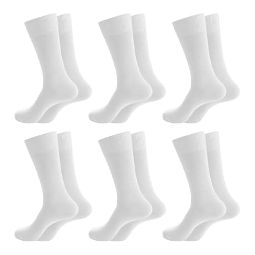 FJUNFENGYE Men's Soft Moisture hygroscopic Pure cotton long Socks, (6 pairs), White