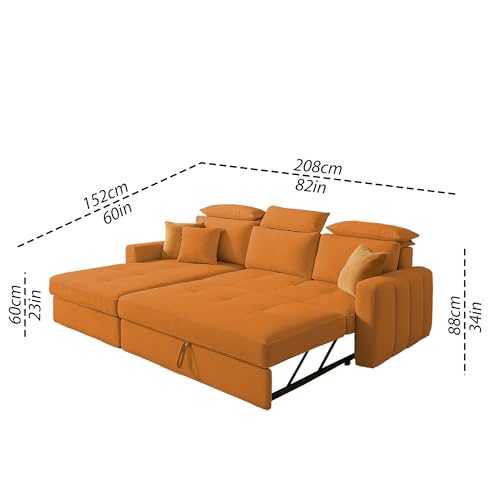 Image of Casaliving Gagnon LHS 4 Seater L Shape Corner Sofa Cum Bed for Living Room (Orange Fabric) Premium Fabric Sofa