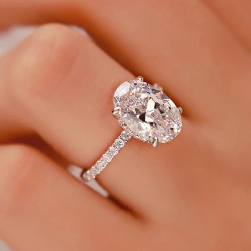 Travel Engagement Rings for Women Fake Engagement Ring Oval Solitaire Moissanite Engagement Ring Halo Cubic Zirconia Wedding Bands for Promise Ring Silver Plated CZ Wedding Rings for Bridal Jewelry Accessories(Size 9)2