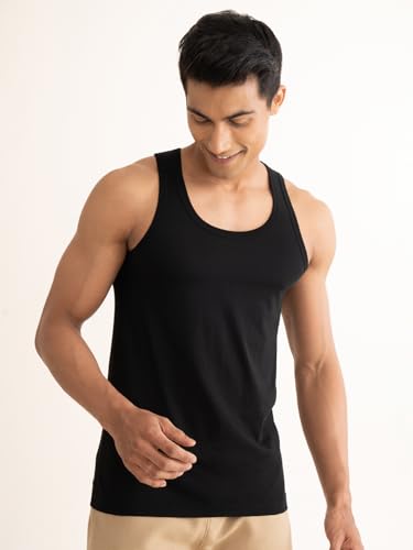 Image of DAMENSCH Regular Fit Solid Round Neck Vest Sleeveless Moisture Wicking Anti-Bacterial Anti Odour Soft & Durable Stretchable Cotton Vest for Men