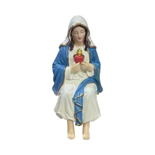 Estatua de la Virgen María pintada a mano para Pascua, figura religiosa católica, corazón con decoración de cruz, decoración de altar de resina para escritorio, estantería, iglesia, regalo para Pascua