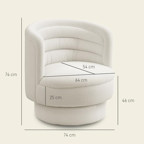 HOMCOM Sessel Wohnzimmer Drehbarer Relaxsessel mit Armlehnen, Loungesessel Lesesessel mit Sherpa-Optik, Polstersessel für Schlafzimmer Cremeweiß