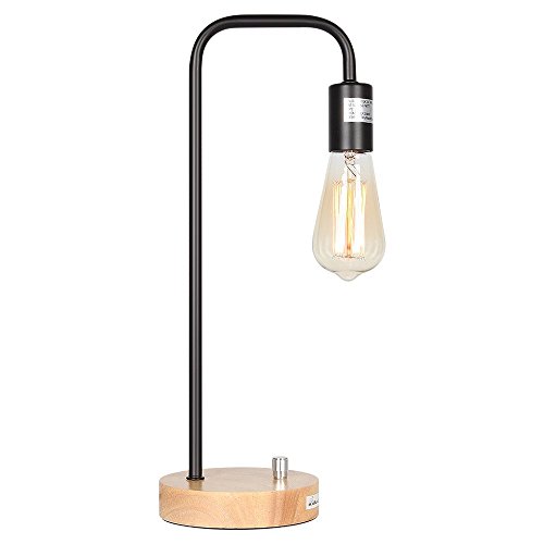 Industrial Table Lamp Vintage Small Desk Lamp Bedside Reading Table Lamp with Wooden Base for Living Room, Bedroom, Office, Dorm,