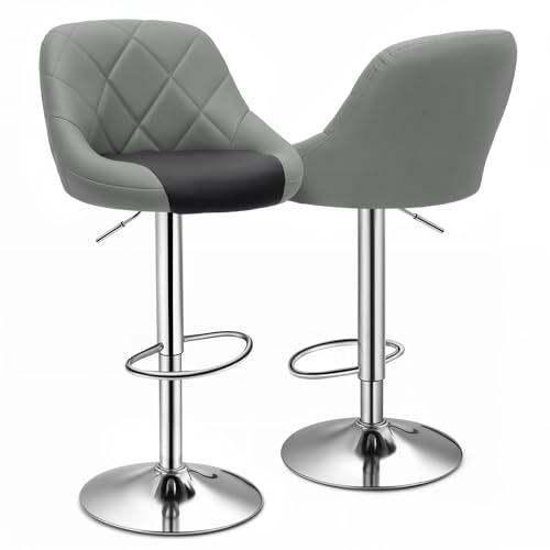 Magshion Taburete giratorio de altura ajustable, silla de comedor, bar, pub, taburete alto con respaldo para isla de cocina, color gris