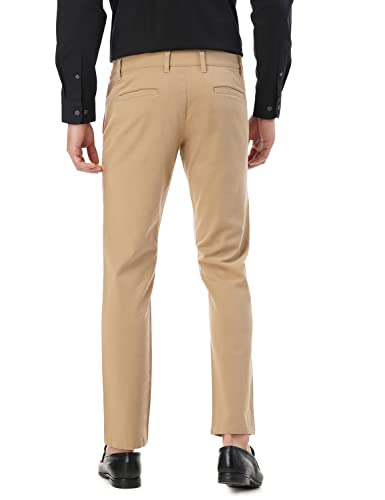 Image of FYLTR Men's Straight Fit Stretch Cotton Khaki Trousers with Elasticated Waistband -Soft Handfeel