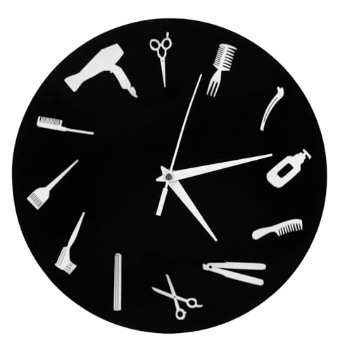 Reloj de peluquería silencioso en acrílico negro para decoración de paredes de salones 2