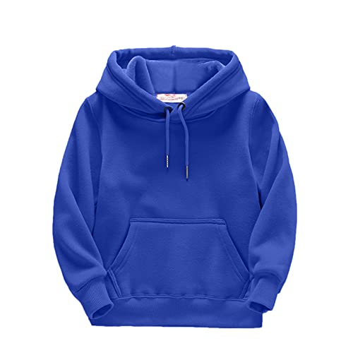 Kids Hooded Pullover Shirt Boys Girls Solid Long Sleeve Thickened Sweatshirt Warm Loose Sweaters with (Blue, 3-4 Years)