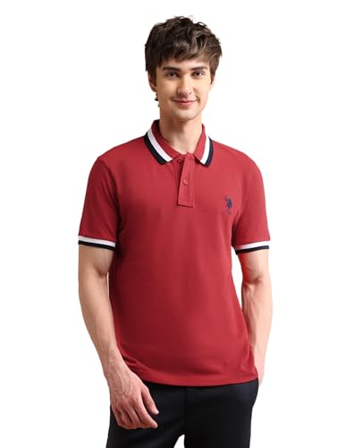 Image of U.S. Polo ASSN. Solid Slim Fit Polo T Shirts for Men - 100% Cotton, Half Sleeves Mens Tshirt