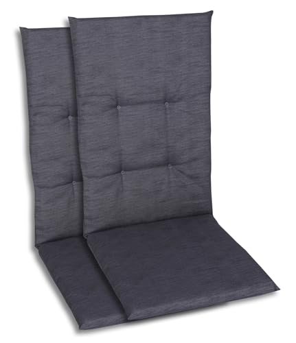 GO-DE Textil Bequeme und attraktive Polsterauflagen für Hochlehner-Gartenstühle (2er-Set, Uni anthrazit, Hochlehner)
