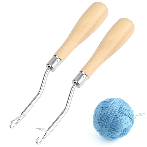 Alethron Fangnadel 2 Stück Knüpfhaken Holz Knüpfnadel Set Latch Hook mit Griff Ergonomischer Repassiernadel Knüpfstern aus Holz für Anfänger Bastelprojekte