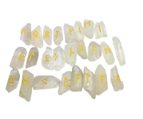 Clear Crystal Rune Set Symbols Gemstone Healing Point Pencil Crystal Runes 25 Pcs with Pouch-image-33