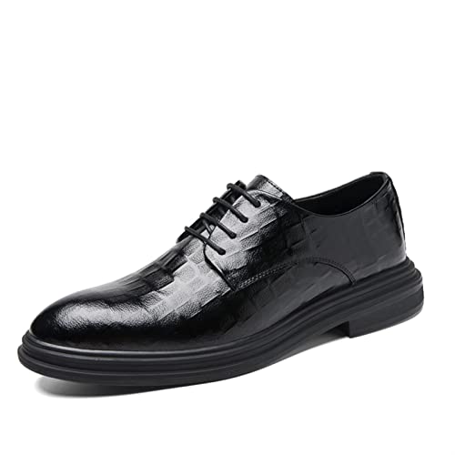 TKTTBD Abendschuhe Kleid formelle Schuhe for Männer Schnürung kariertem Derby Schuhe runde Zehenleder Blockabsatz Anti-Rutsch-Slip-Resistant Business Schön, bequem und einfach zu kombinieren Cover