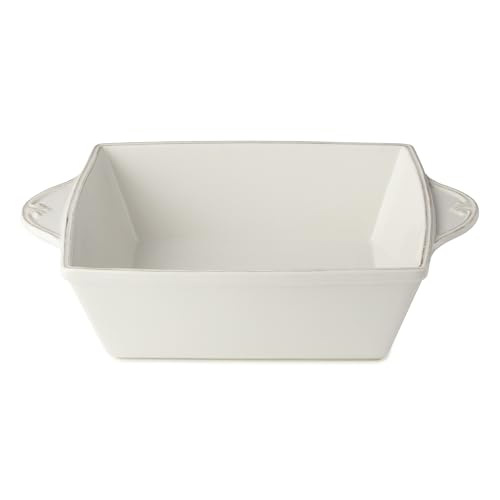 Heritage Square Baker 12" x 9.5" 80oz – Ivory Stoneware Baking Dish with Embossed Scroll Handles & Beaded Rim – Classic Oven-to-Table Serveware for Casseroles, Brownies, Roasts