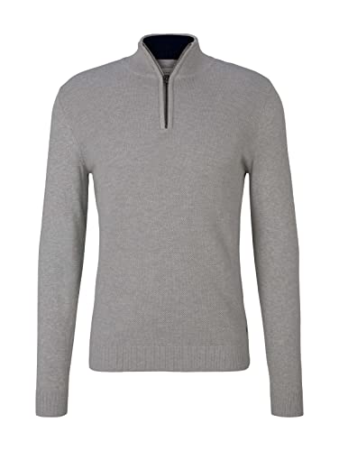 TOM TAILOR Hommes Troyer Pull en tricot 1030707, 14427 - Light Soft Grey Melange, XL - Image 7