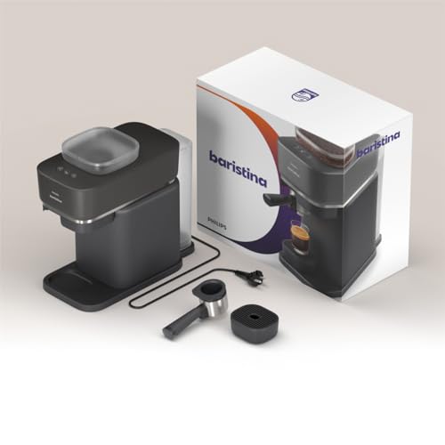 Philips Baristina Machine à expresso - Un véritable expresso, en toute simplicité - Compacte - 16 bars de pression - Broyeur intégré - Machine noire avec porte-filtre noir (BAR300/60)