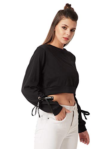 Image of Miss Chase Women's Black Cotton Oversized Crop Top