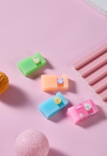 Image of DEOXY Rub-A-Long Eraser | Colourful Available in 4 Vibrant Colours | No Trace of Colour While Erasing | Soft & Smooth | Residue Sticks to Eraser | Fun for Kids(ER-5203-RY), Multi-Color