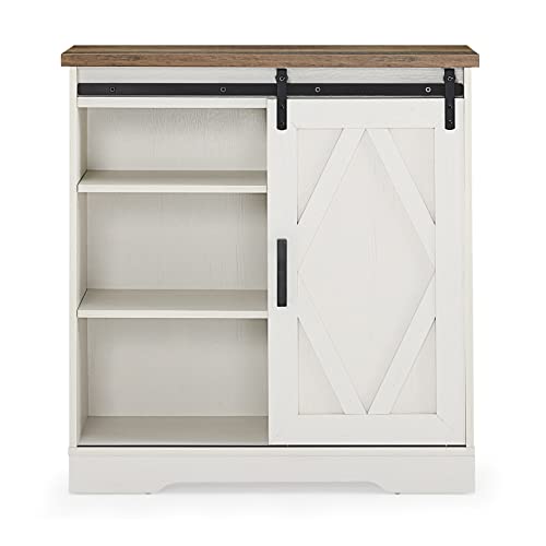 Wampat Rusitc Farmhouse Accent Buffet Sideboard Serving Console Cabinet Coffee Bar Entryway Table With Sliding Barn Door, Storage Shelves For Home Kitchen Bathroom, 35 Inch, White #TOP6