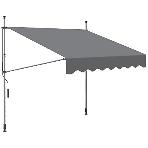 Outsunny Store banne Manuel rétractable Store pour Balcon 2 x 1,5 x 2,1-3,1 m Inclinaison réglable Installation Rapide sans Trous à percer métal alu Polyester Gris