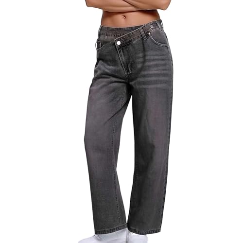 Jean baggy pour femme taille haute pantalon en jean stretch de couleur unie coupe ample