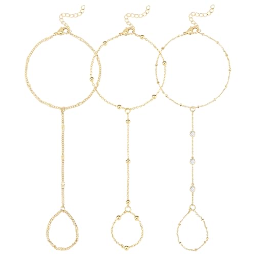 Reoxvo Gold Hand Chain Ring Bracelets Jewelry for Women Finger Ring Bracelet Hand Chain Bracelets Set for Women