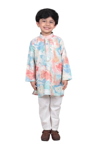 Image of POLKA TOTS Boys Cotton Ethnic Kurta Pajama Set with Attached Koti | Ethnic Motif Wear Kids Kurta Pyjama for Boys & Toddlers | Traditional Dress for Weddings & Festivals | Festive Jubba Set for Babies