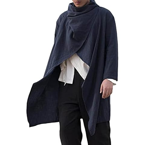 Camisa casual de algodón y lino Beokeuioe para hombre, ajuste estrecho, azul Cover