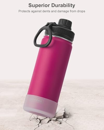 Image of koodee Water Bottle 2 Pack 26 oz Stainless Steel Double Wall Vacuum Insulated Metal Sports Water Bottle with Leakproof Spout Lid (Fuchsia Red-Teal)