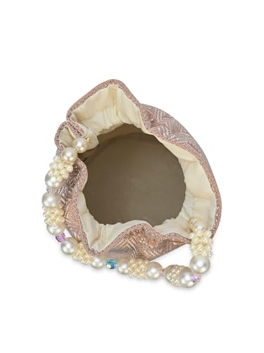 Image of Lavie Signature Women's Bisbee Pearl Handle Potli Bags | Pouches for Festive Party | Batwa Bag Bridal Purse | Gift For Women