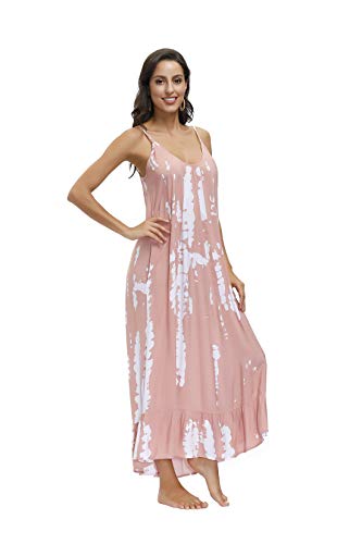 Image of BUENOS NINOS Women's V Neck Floral Maxi Dress Boho Printed Adjustable Spaghetti Strap Ethnic Beach Long Dress with Pockets