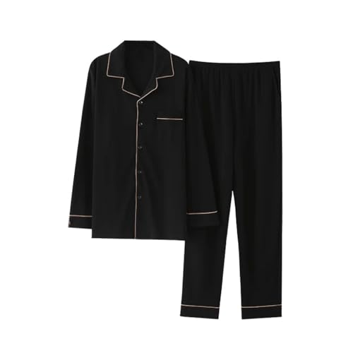 WODHAZNC Men's Pajamas Fall and Winter New Gentleman Fashion Casual Soft Cotton Black Pajama Set(4X-Large)
