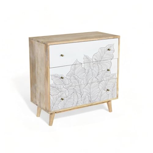 Image of Solid Wood Ranthambore Chest of Drawer | Dresser with 3 Drawers | Wooden Chest of Drawer | Chest of Drawers with Storage | Finish- Natural and White