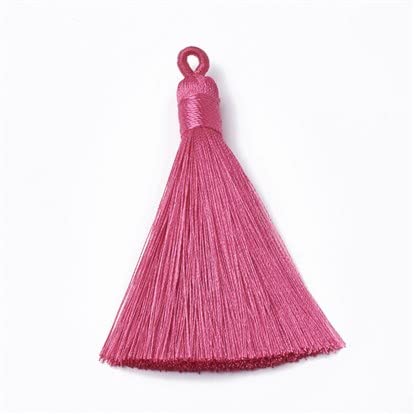 10 pcs Dark Pink Silky Soft 8cm-9cm Tassels with Hanging Loops for Bookmarks Jewellery Keychains Pendant Decoration Crafts