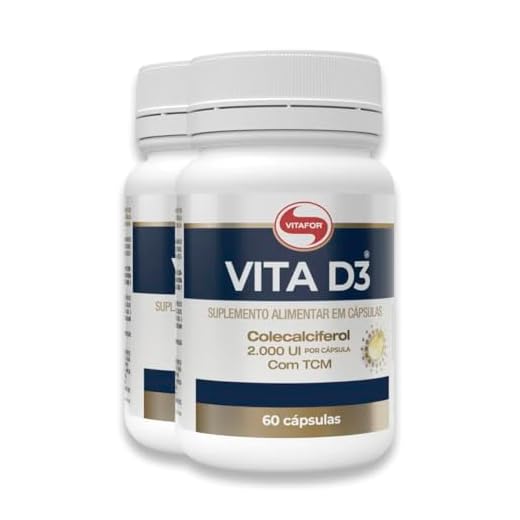 Kit 2X: Vita D3 Vitamina D 2.000UI 500mg Vitafor 60 Cápsulas