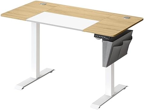 SONGMICS LSD016H01 Biurko elektryczne, 60 x 140 x (72-120) cm, stół z regulacją wysokości, pamięć 4 wysokości, kieszeń, rama stalowa, gruby blat, czysta biel i szary beż