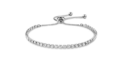 Andy & C Braccialetto Donna con Cristalli Elegante Scatola Gioielli Fidanzata Bracciale donna Flessibile Tennis Regolabile Mamma Regalo Fashion Argento Orecchini