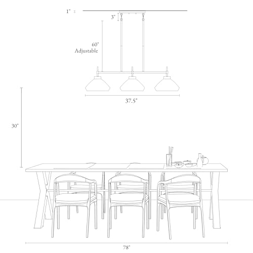 KSANA Black Gold Chandeliers for Dining Room, 3-Light 37.5'' Kitchen Island Lighting with Textured Mercury Glass Shade, Modern Linear Chandelier Pendant Light Fixtures Over Pool Table by KSANA - Image 5
