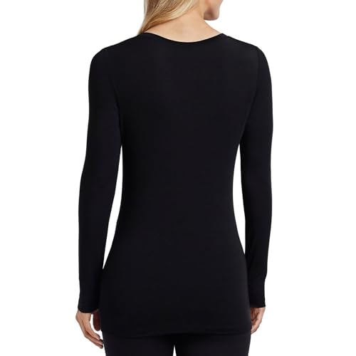 Image of Cuddl Duds Women's Softwear with Stretch Long Sleeve V-Neck, Lightweight Comfort, Ultra-Soft Fabric, Ideal for Layering, Black, X-Large