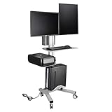 AW Rolling Desktop PC Mobile Cart for Dual Monitor 4-Wheel Printer Computer Desk Workstation Salon Silver